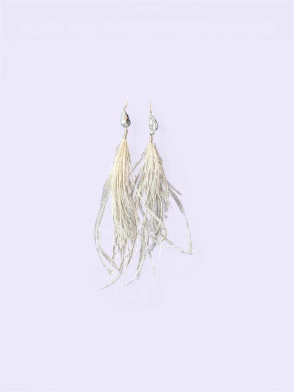 paparazzi Cream Feather Tassel Earrings with Silver Teardrop